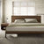 Bora bed with wood headboard & black legs